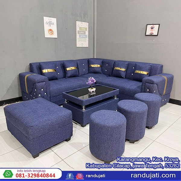 SOFA SUDUT TANGAN BERLIAN BERANAK NAVI KAIN KIMMY